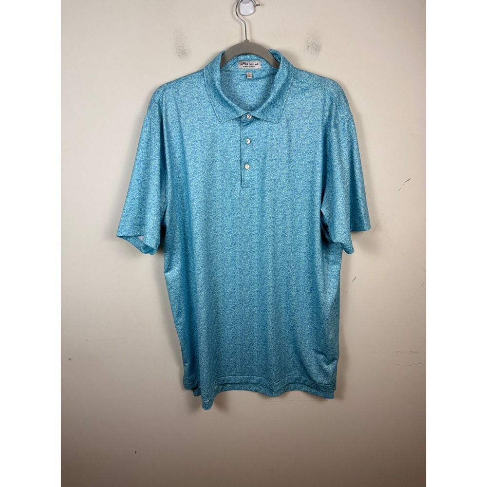 Peter Millar Summer Comfort Blue Cocktail Print Performance Golf Polo Shirt L